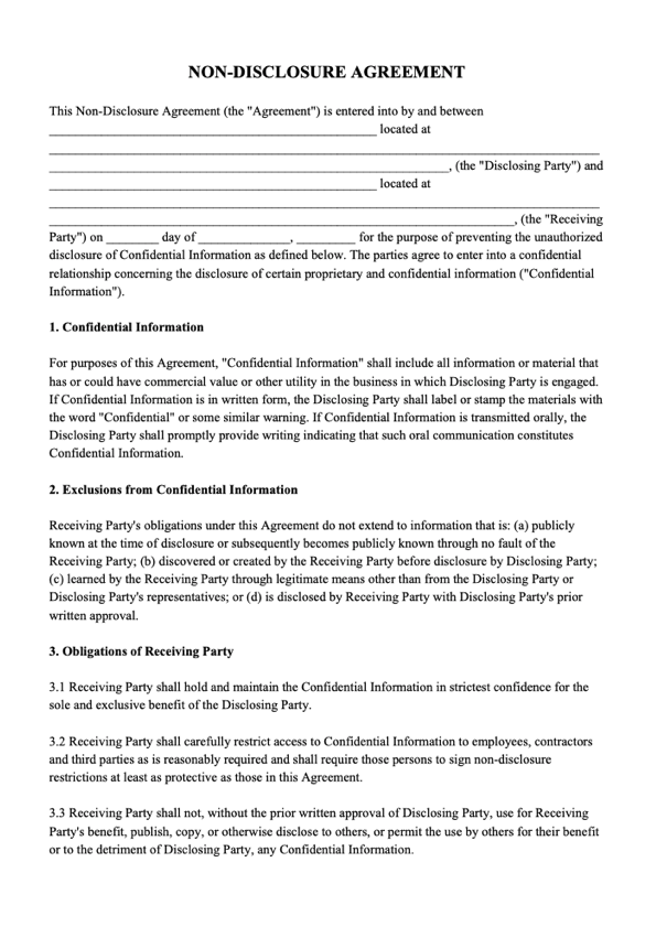 confidentiality agreement sample pdf