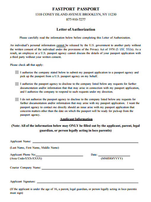 authorization letter to submit visa application