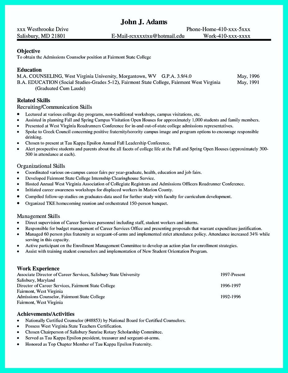 cv for college application
